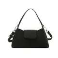 Sac à main minimaliste en cuir noir mat avec fermeture à rabat et détails argentés - Noir