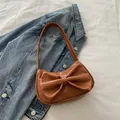 Bolso al hombro Y2K marrón en cuero sintético con un lazo grande y estilo vintage - Marrón
