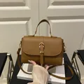 Braune quadratische Handtasche mit Litschi-Muster, Gold-Schnalle und verstellbarem Riemen - Braun