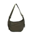 Olive green nylon half-moon crossbody bag with outdoor style cord zipper pulls - Green