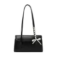 Elegante bolso baguette de cuero sintético negro con lazo de satén blanco en la correa - Negro