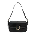 Borsa a spalla in pelle verniciata nera lucida con elegante fibbia a ferro di cavallo - Nero
