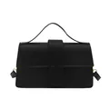 Borsa a mano quadrata nera minimalista in pelle opaca con cinturino verticale e oro - Nero
