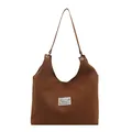 Minimalist dark brown oversized velvet tote bag with a white fashion textile patch - Brown