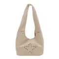 Beige Hobo shoulder bag with silver rivet star pattern and large capacity design - Off White