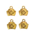 Set of 4 vintage gold zinc alloy nurse hat pendants for DIY jewelry making and crafts - Antique Gold