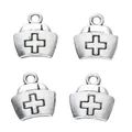 Set of 4 vintage silver nurse hat alloy charms for DIY jewelry and medical theme crafts - Antique Silver