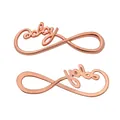 Detailed close-up of infinity symbol charms featuring baby script in rose gold finish - Infinity Baby Style (Rose Gold)