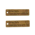 Vintage bronzen rechthoekige bedeltjes met Drive Safe gravure voor DIY sieraden - Antiek Brons