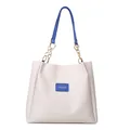 Grote gebroken witte draagtas met koningsblauwe handvatten en gouden kettingdetails - Blauw Zonder Hanger