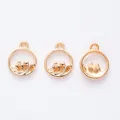 Three golden alloy circular ocean wave pendants for DIY jewelry making necklace crafts - Gold