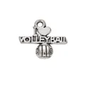 Retro silver alloy volleyball pendant with I Love Volleyball engraving for DIY jewelry - Antique Silver