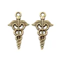Vintage bronze caduceus charms with wings and snakes for DIY jewelry making - Medium / Antique Bronze