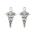 Vintage silver caduceus charm pendants with wings and snakes for DIY jewelry making - Medium / Antique Silver