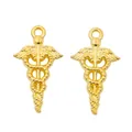 Pair of gold-plated Caduceus pendants with wings and intertwined snakes for DIY jewelry - Medium / Gold