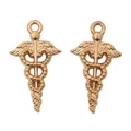 Detailed macro view of golden caduceus charms featuring winged staff and twin snakes - Medium / KC Gold