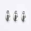 Three vintage silver rugby ball charms made of zinc alloy for DIY jewelry crafting - Antique Silver
