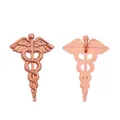 Detailed front and back views of rose gold Caduceus charms for DIY jewelry making - 30x20 / Rose Gold