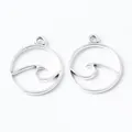 Pair of vintage silver alloy round pendants with a minimalist hollow wave design - Single Loop / Antique Silver Single Pendant