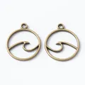 Set of two vintage bronze round ocean wave pendants for DIY jewelry making accessories - Single Loop / Antique Bronze Single Pendant