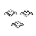 Set of 3 vintage silver heart wings pendants with devil horns for DIY jewelry making - Antique Silver