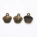 Vintage bronze cupcake alloy pendant with retro texture and a top hanging hole charm - Antique Bronze