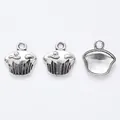 Retro silver alloy cupcake charms for DIY jewelry making with realistic texture and details - Antique Silver