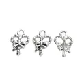 Retro silver alloy Christmas candy cane pendants with bows for DIY jewelry making - Antique Silver