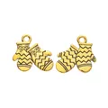 Detail of vintage zinc alloy Christmas mitten charms with bowknot and wavy texture - Antique Gold