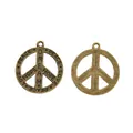 Antieke bronzen vredesteken bedeltjes met gravures van Peace, Dream, Hope en Love - Antiek Brons