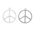 Retro alloy peace sign charms in smooth and textured finishes for DIY jewelry making - 42x47 / Antique Silver