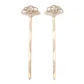 Set of two vintage hollow floral alloy hairpins with traditional Chinese engraving - Antique Bronze