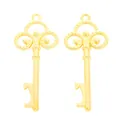 Set of two vintage gold zinc alloy key pendants with intricate filigree for DIY crafts - Gold