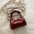 Deep red ruched handbag with pearl bow and silver chain strap for women - No Pendant / Red