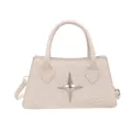 Classic cream square handbag with crocodile texture and silver star logo for women - White