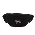 Sac de poitrine de sport noir avec broderie de nœud rose et double fermeture éclair - Noir