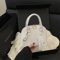 Elegant white shell bag with lychee texture and mini pouch in a gift box - White