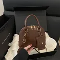 Dark coffee shell handbag set with gold hardware and small pouch on silk lining - Coffee