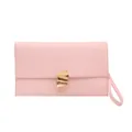 Pink minimalist clutch bag with horizontal stripe texture and golden geometric buckle - Pink