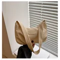 Chic cream beige canvas hobo underarm bag with pleated texture for daily commute - Off White