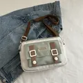 Sac bandoulière en toile style japonais crème et vert avec logo lapin mode - Vert