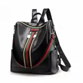 Sac à dos chic en cuir PU noir pour femme avec sangle rayée classique rouge et verte - Rouge