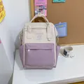 Lightweight beige and purple nylon backpack with multi-pocket design for daily school use - Black
