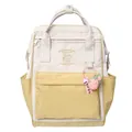 Mini nylon backpack in creamy white and yellow with cute cat embroidery and strawberry charm - Yellow