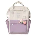 Lightweight water-resistant backpack in cream and lilac purple with strawberry charm - Purple