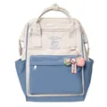 Mini nylon backpack in beige and dusty blue with ice cream embroidery and charms - Blue