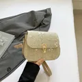 Beige woven straw crossbody bag with delicate floral embroidery and gold metal clasp - Khaki
