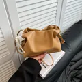 Ruched cloud bucket bag in khaki brown PU leather with pearl and lace charms - Brown