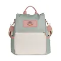 Multicolor Oxford cloth anti-theft backpack with mint green and pink patchwork design - Green