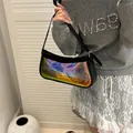 Modische schwarze holografische transparente Baguette-Tasche mit verstellbarem Gurt - Schwarz